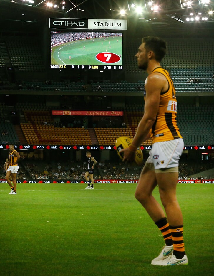 AFL 2015 NAB Challenge - St Kilda v Hawthorn A countdown clock for shots on goal will now be visible on the scoreboard - ${keywords}